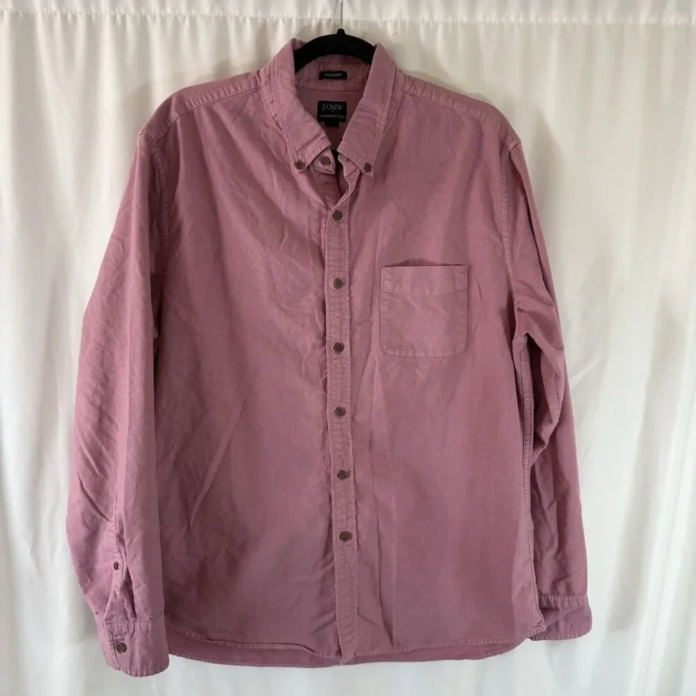 J. Crew Shirt Men's XL Red Button Up Long Sleeve Garment Dye Classic Fit